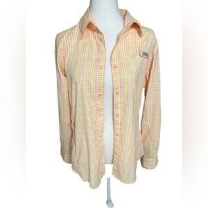 Columbia women nwt yellow pink long sleeve shirt button down medium